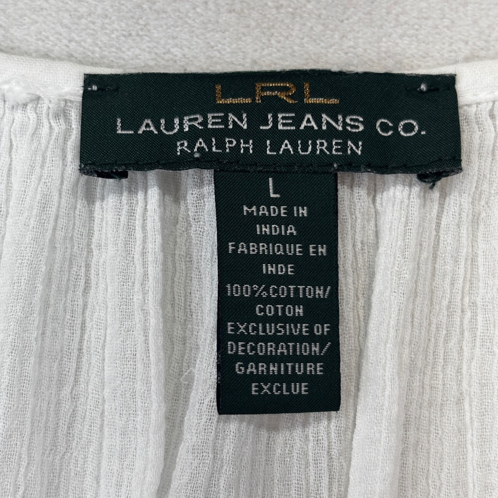 Lauren Jeans Co. Ralph Lauren Peasant Blouse Women Large White Embroidered Boho - Picture 4 of 8